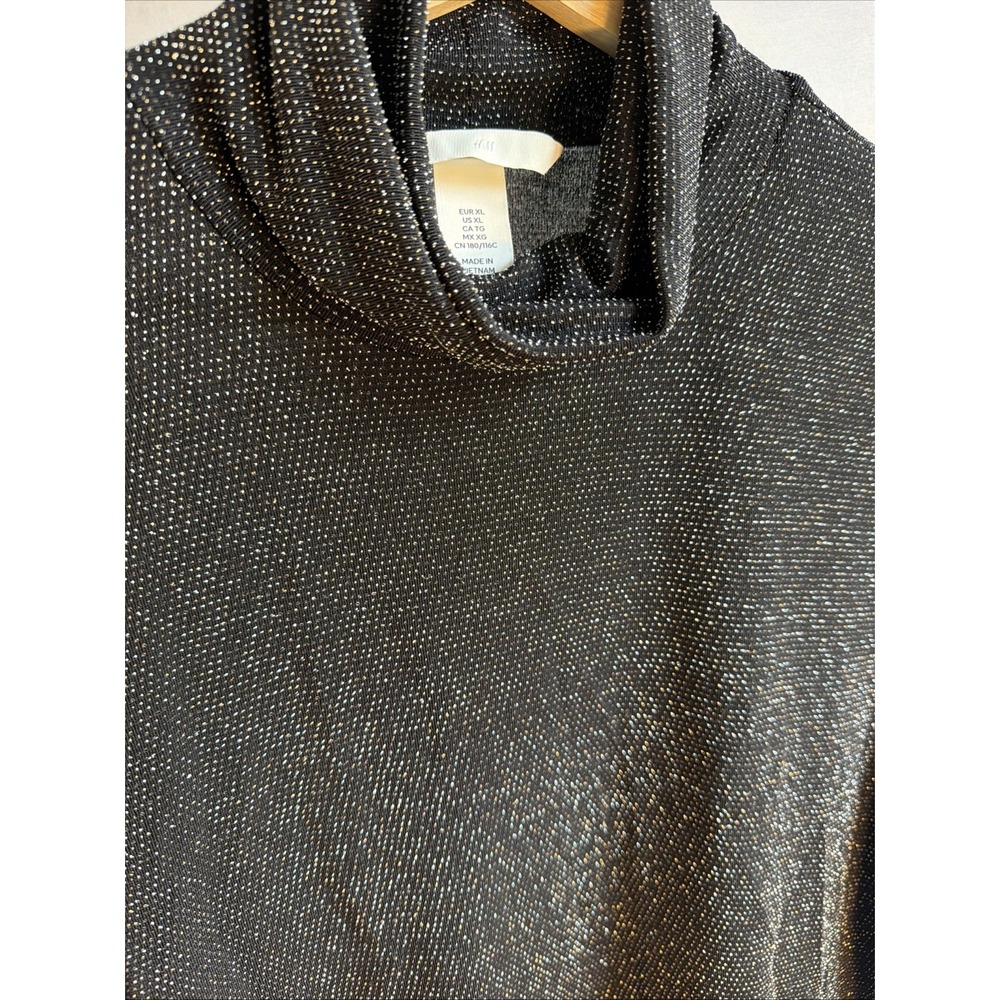 HM Black Silver Metallic Shimmer Mock Neck Top Long Sleeve NWOT Womens Size XL